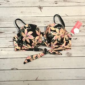 NEW Black Floral Bikini Top